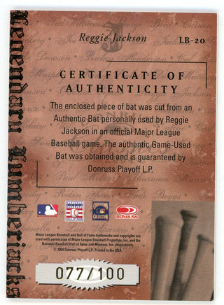 Reggie Jackson 2004 Donruss Classics Legendary Lumberjacks Bat Relic #LB-20