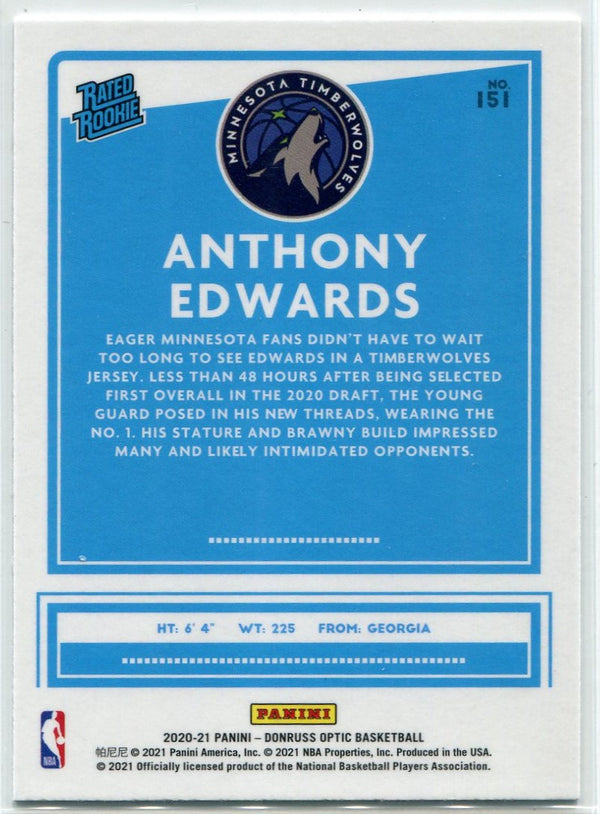 Anthony Edwards 2020 - 2021 Panini Donruss Optic Rated Rookie RC #151