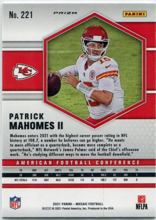 Patrick Mahomes 2021 Panini Mosaic Pink Camo Prizm Card #221