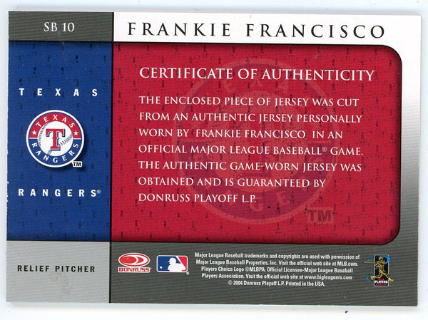 Frankie Francisco 2004 Leaf Donruss Shirt Off My Back Patch Relic #SB10