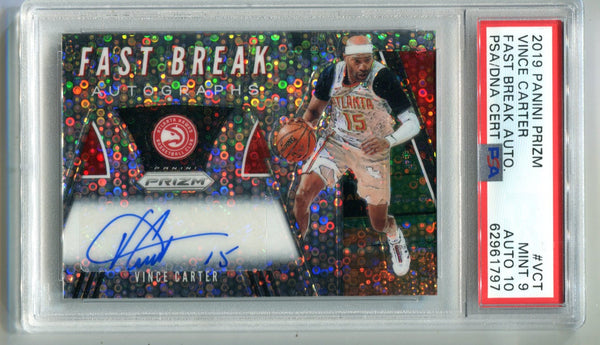 Vince Carter 2019 Panini Pizm Fast Break #VCT PSA 9 Auto Auto 10