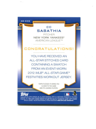CC Sabathia 2012 Topps All-Star Game #AS-CCS Card
