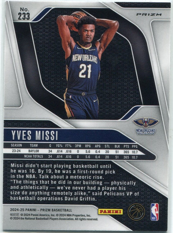 Yves Missi 2024 - 2025 Panini Prizm Silver Prizm RC #233