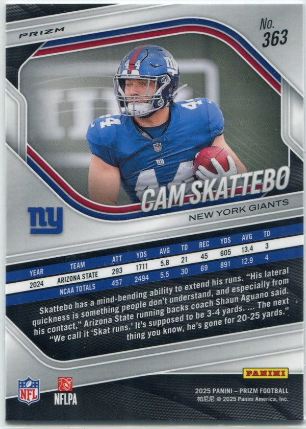 Cam Skattebo 2025 Panini Prizm Orange Cracked Ice Prizm RC #363