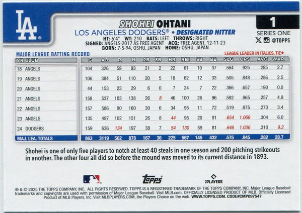 Shohei Ohtani 2025 Topps Card #1