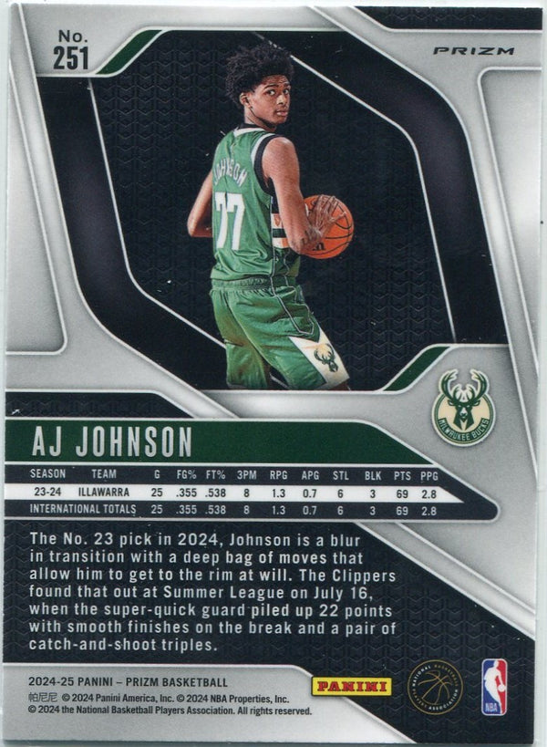 AJ Johnson 2024 - 2025 Panini Prizm Silver Prizm RC #251
