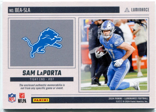 Sam LaPorta 2024 Panini Luminance Beacons 2 Color Patch Prime Green #BEA-SLA 7/25