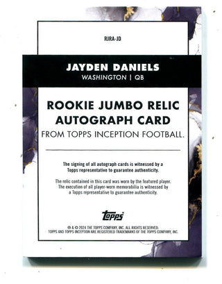 Jayden Daniels 2024 Topps Inception Patch #RJRAJD Auto /99 Card