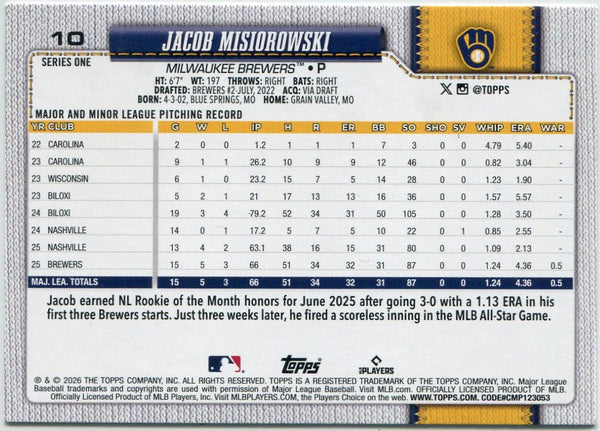 Jacob Misiorowski 2026 Topps Silver Crackleboard Foil Board RC #10