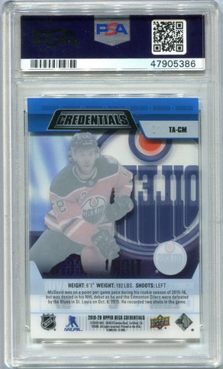 Connor McDavid 2019 Upper Deck Credentials #TACAM PSA 9 Card /199