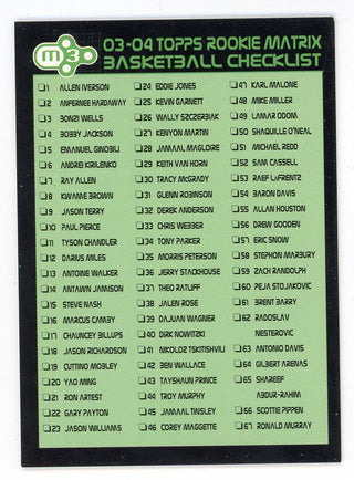 2003-04 Topps Rookie Matrix Basketball Checklist Card 1 of 2