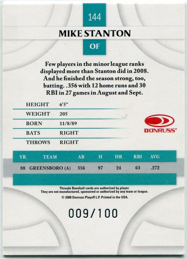 Mike Stanton 2008 Donruss Threads Silver Century Proof Parallel RC #144 9/100