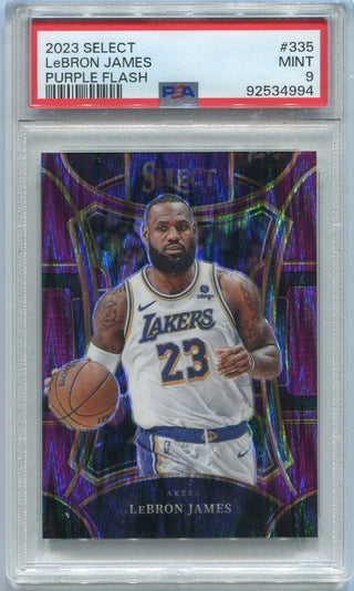 LeBron James 2023 - 2024 Panini Select Purple Flash Prizm Card #335 30/175 PSA Graded 9