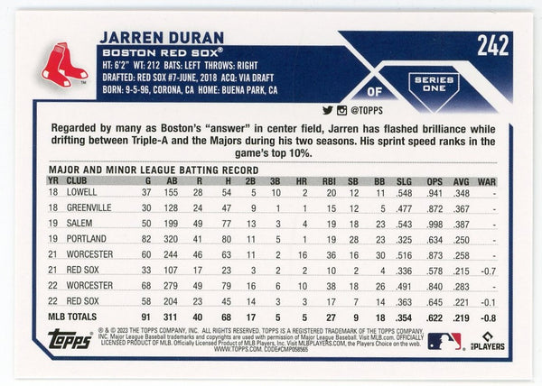  2023 Topps # 242 Future Stars Jarren Duran Boston Red