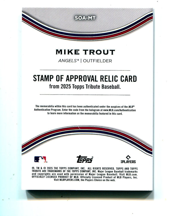 Mike Trout 2025 Topps Tribute Stamp of Approval Patch #SCAMT /150