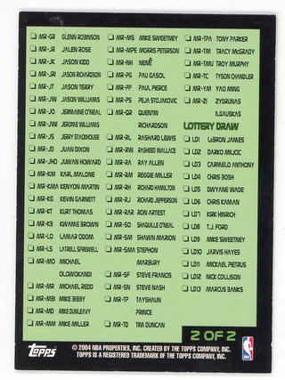 2003-04 Topps Rookie Matrix Basketball Checklist Card 2 of 2