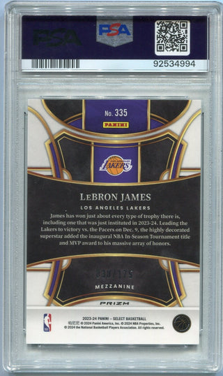 LeBron James 2023 - 2024 Panini Select Purple Flash Prizm Card #335 30/175 PSA Graded 9