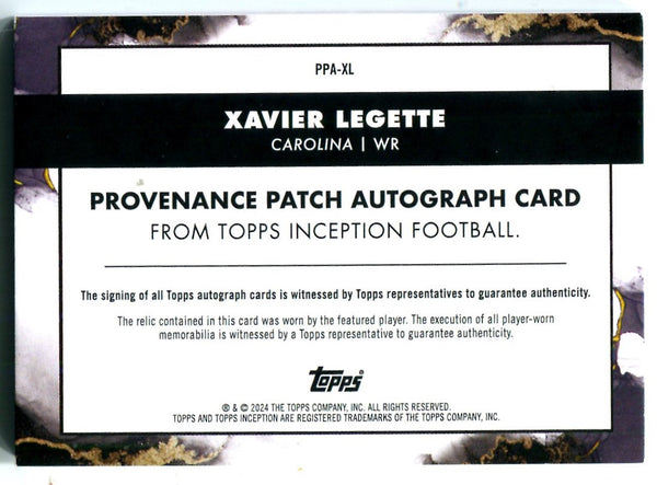 Xavier Legette 2024 Topps Inception #PPAXL Auto Patch /50 Card