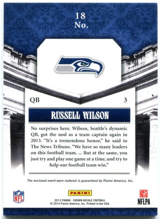 Russell Wilson 2013 Panini Crown Royale Pillars Of The Game Jersey Card #18