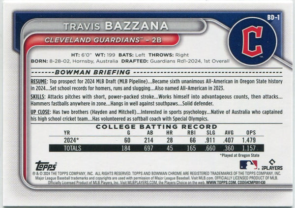 Travis Bazzana 2024 Bowman Draft RC #BD-1