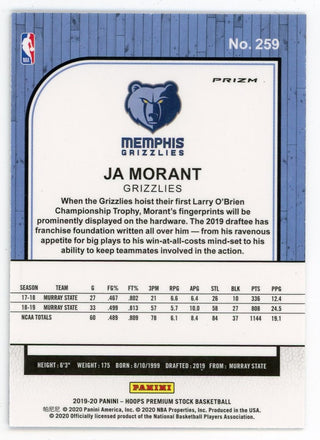 Ja Morant 2020 Panini Premium Stock Silver #259 Card