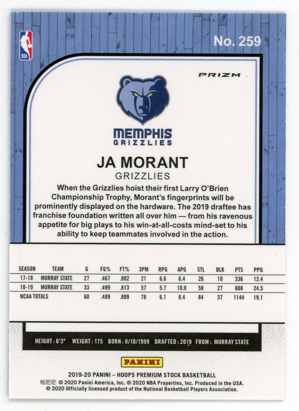 Ja Morant 2020 Panini Premium Stock Silver #259 Card