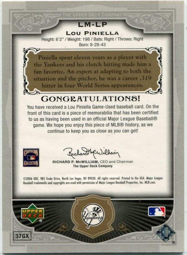 Lou Piniella 2006 Upper Deck SP Legendary Cuts Legendary Materials Jersey Card #LM-LP 57/225