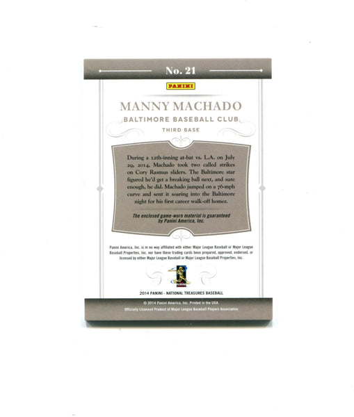 Manny Machado 2014 Panini National Treasures Game Worn Jersey Card 07/25