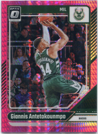 Giannis Antetokounmpo 2024 - 2025 Panini Donruss Optic Pink Hyper Prizm Card #176