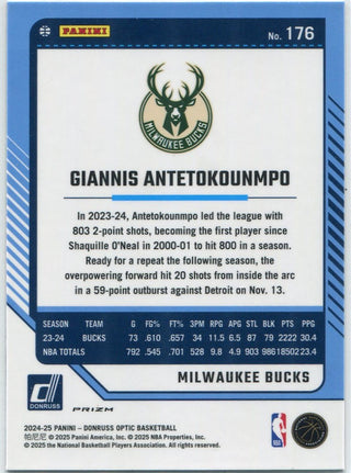Giannis Antetokounmpo 2024 - 2025 Panini Donruss Optic Pink Hyper Prizm Card #176