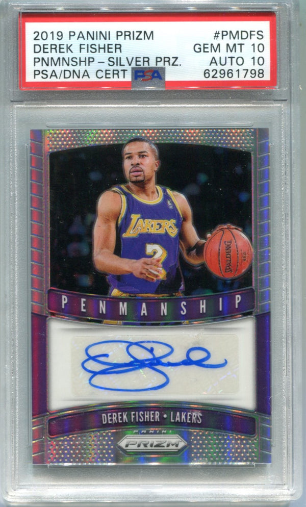 Derek Fisher 2019 Panini Prizm Penmanship Silver #PMDFS PSA 10 Auto 10