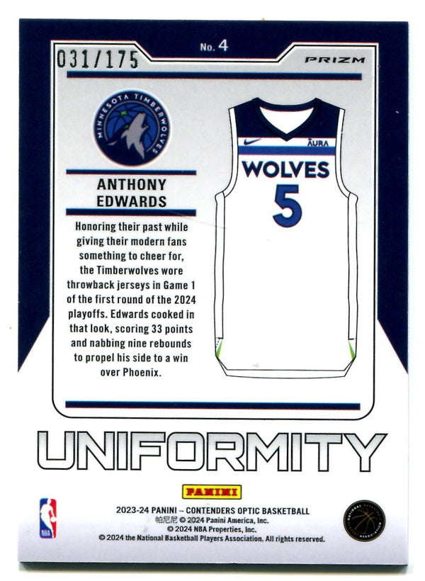 Anthony Edwards 2023-24 Panini Contenders Optic Uniformity #4 Card /175