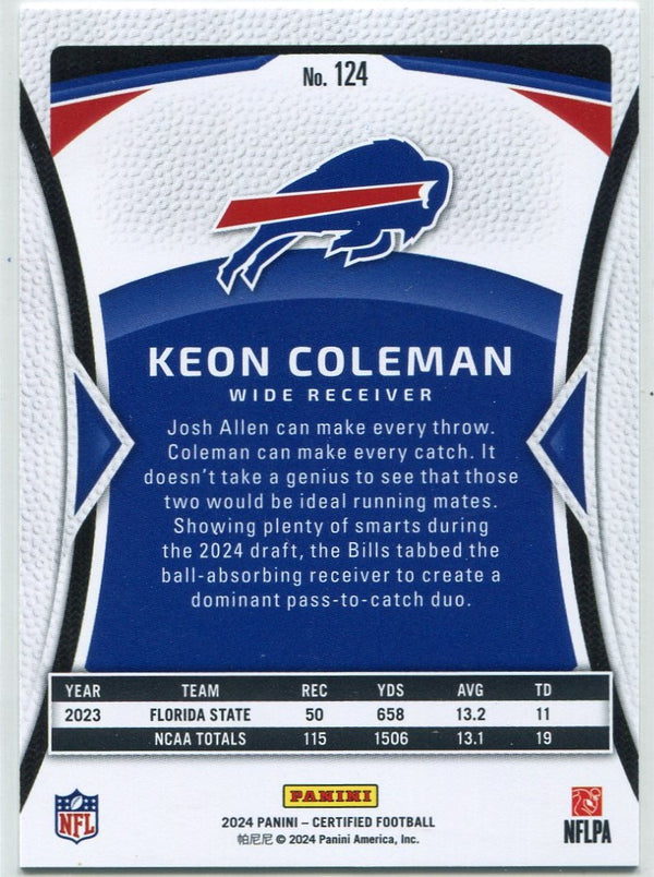 Keon Coleman 2024 Panini Certified Gold Parallel RC #124 18/25