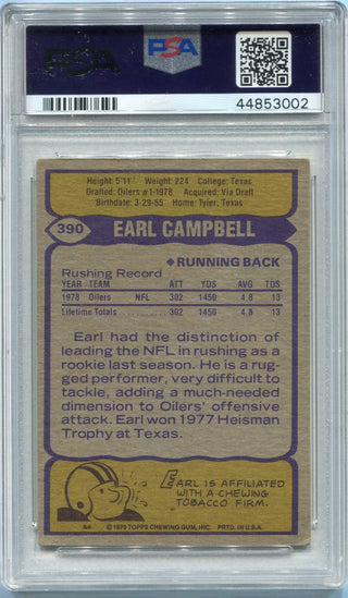 Earl Campbell 1979 Topps Autographed Card #390 PSA/DNA Certified AUTO 10