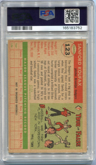 Sandy Koufax 1955 Topps RC #123 PSA Graded 3