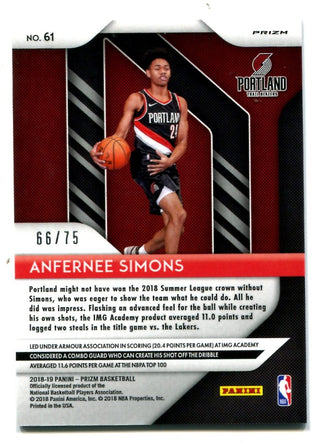 Anfernee Simons 2018-19 Panini Prizm Purple #61 Card /75