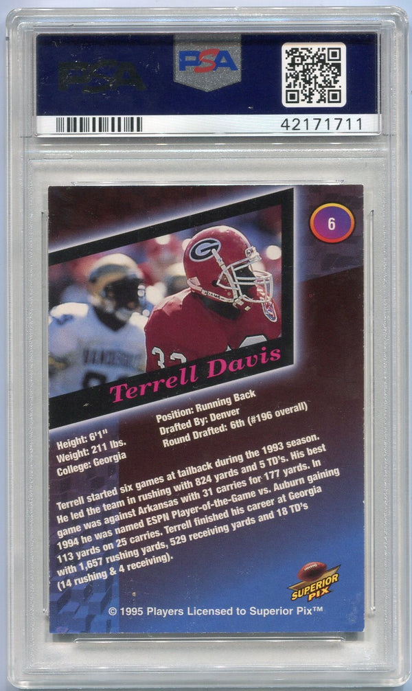 Terrell Davis 1995 Superior Pix Autographed Card #6 1646/5000 PSA Authentic Auto