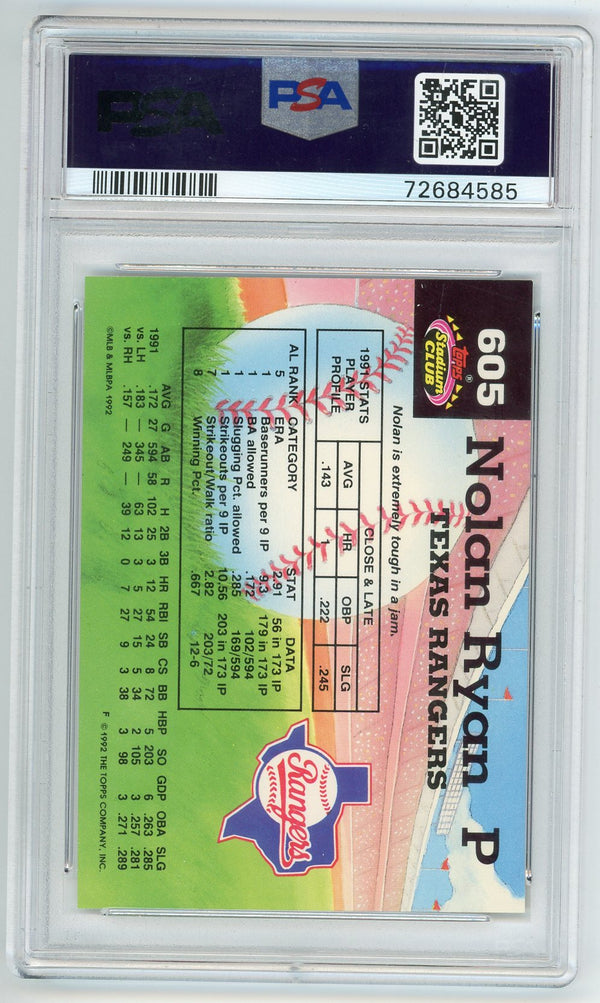 Nolan Ryan 1992 Stadium Club #605 PSA MT 9