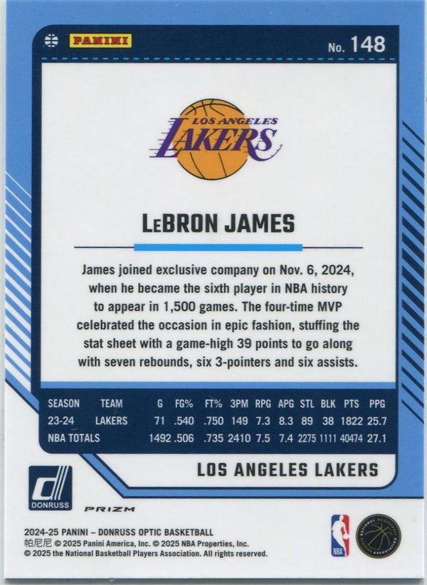 LeBron James 2024 - 2025 Panini Donruss Optic Silver Prizm Card #148