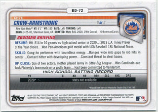 Pete Crow-Armstrong 2020 Bowman Draft 1st Edition RC #BD-72