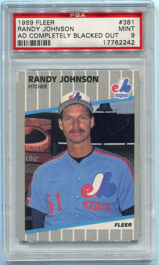 Randy Johnson 1989 Fleer Ad Completely Blacked Out RC #381 PSA Graded 9
