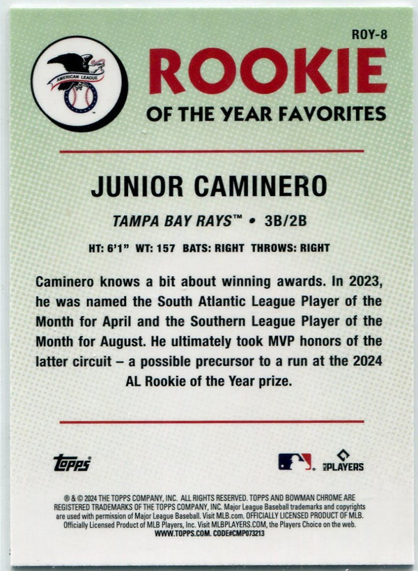 Junior Caminero 2024 Bowman Chrome Rookie Of The Year Favorites RC #ROY-8