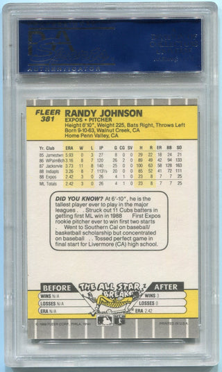 Randy Johnson 1989 Fleer Ad Completely Blacked Out RC #381 PSA Graded 9
