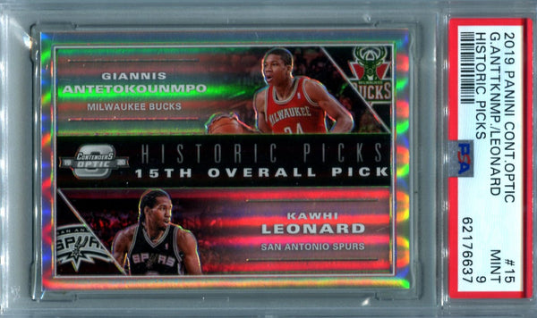 Kawhi Leonard/Giannis Antetokounmpa Contenders Optic #15 PSA 9 Card