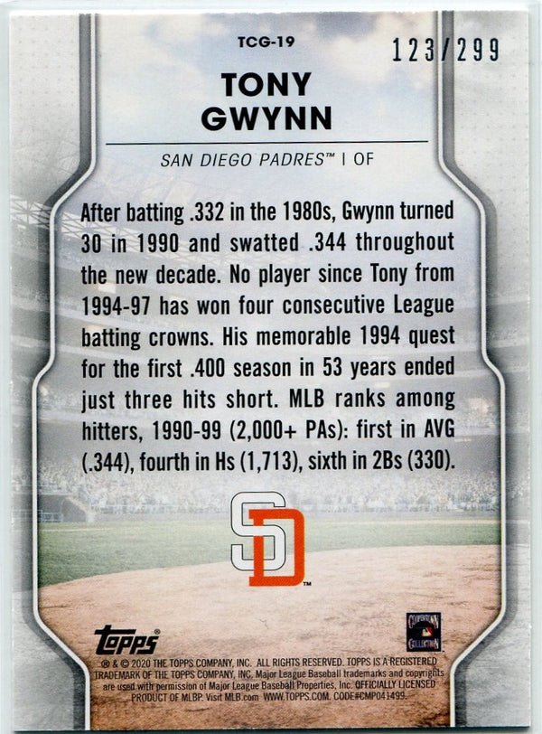 Tony Gwynn 2020 Topps Of The Class Greats Rainbow Foil Card #TCG-19 123/299