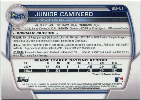 Junior Caminero 2023 Bowman Chrome Prospects RC #BCP-61