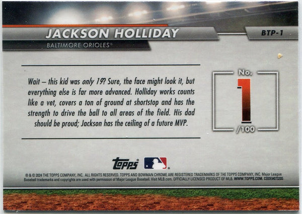 Jackson Holliday 2024 Bowman Chrome Top 100 RC #BTP-1