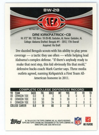 Dre Kirkpatrick 2012 Topps Chrome Rookie Card #BW-28