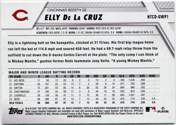 Elly De La Cruz 2024 Topps National Trading Card Day RC #NTCD-GWP1