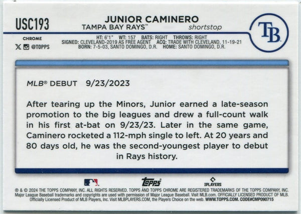 Junior Caminero 2024 Topps Chrome Update RC #USC193